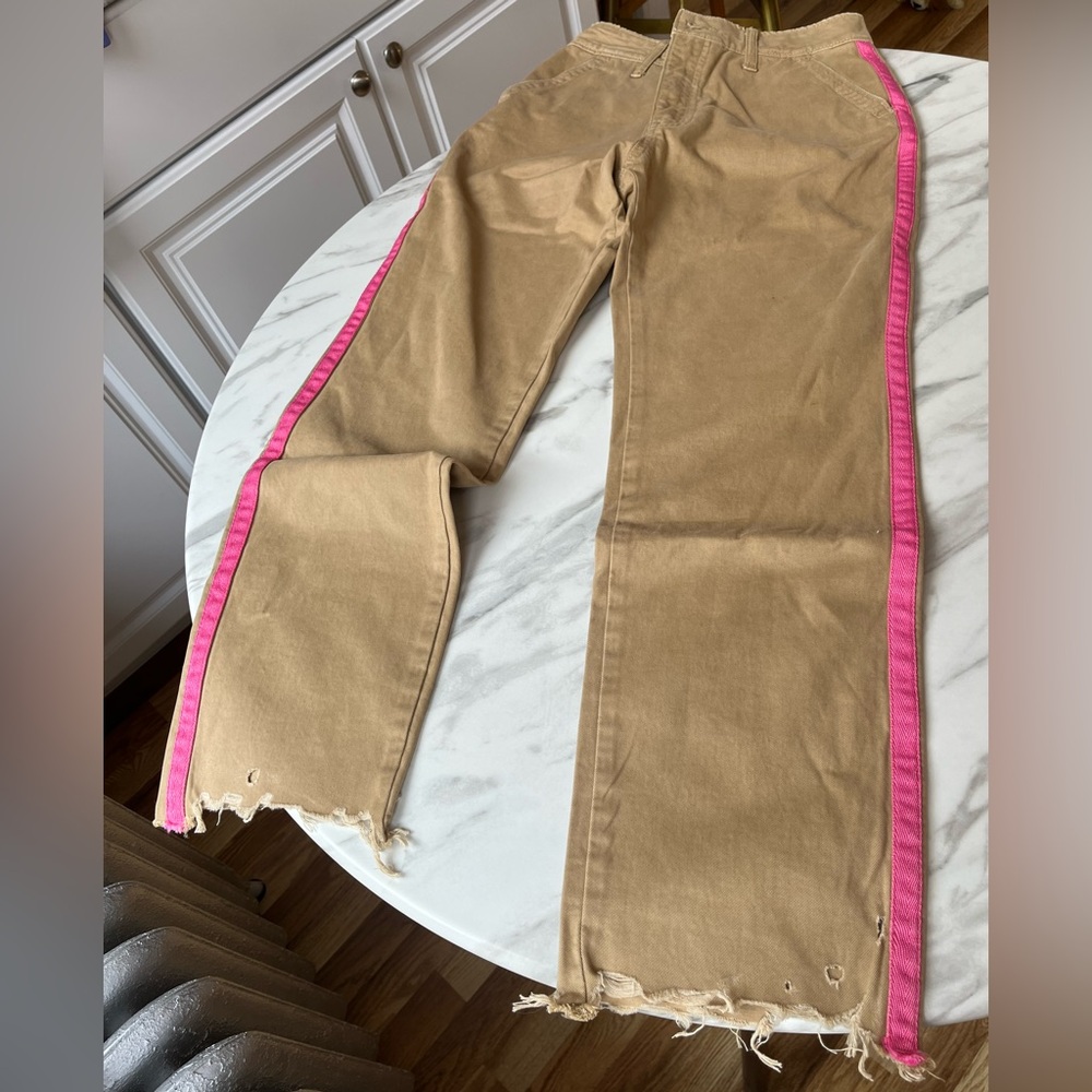 NEW Abercrombie & Fitch Women's Tan Cotton Khaki Pants pink stripe
